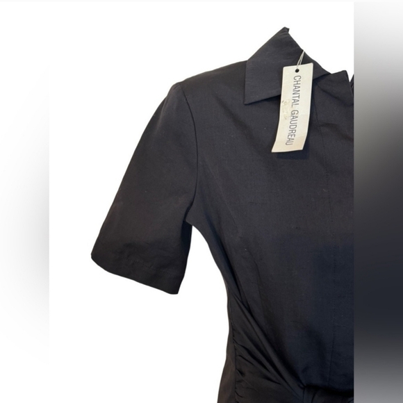 NWT Chantal Gaudreau Made in Italy Black Wrap Front Shirt Dress - Picture 2 of 3